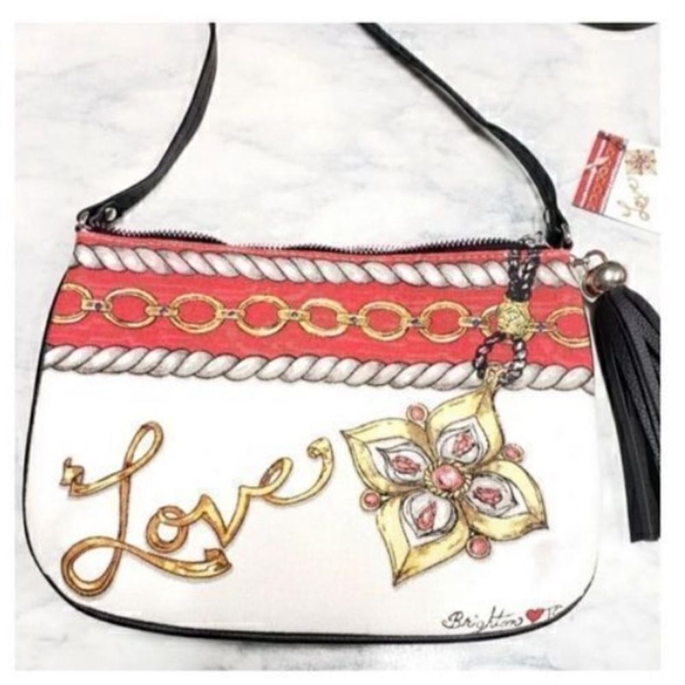 Brighton Women’s Small Crossbody Glitter and Go Pouch White Red with Tassel - Picture 9 of 16